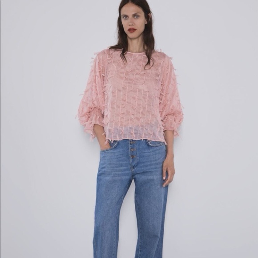 CLICHE’ Blush Pink Textured Semi Sheer Blouse Top Size S